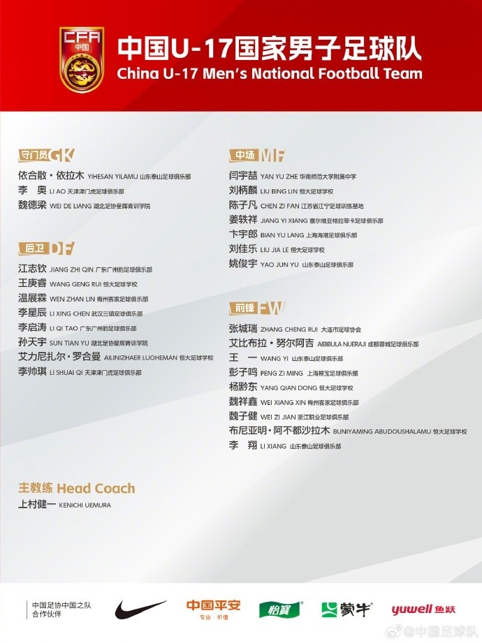北青體育：U17國(guó)足落選球員彭子鳴、李星辰、陳子凡仍留隊(duì)合練